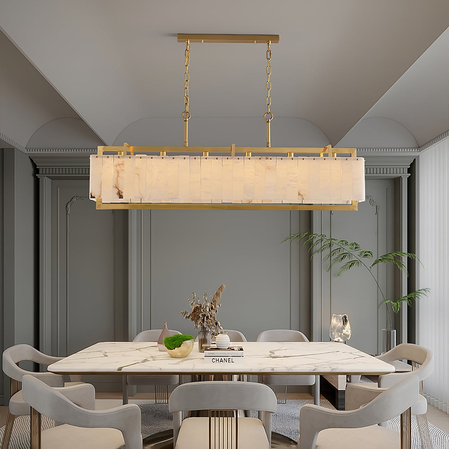 Solstice Alabaster Chandelier - Elegant Design, Adjustable Height