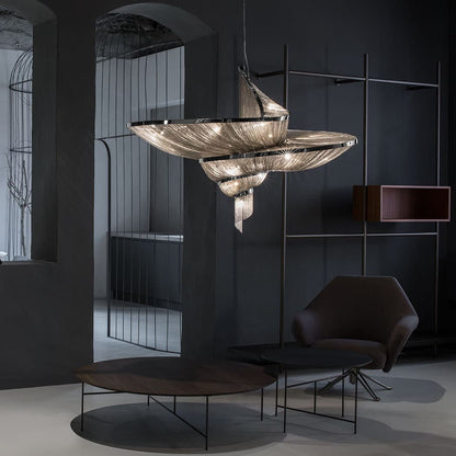 Spiral Elegance Chain Chandelier - Modern Design with Dimmable LEDs