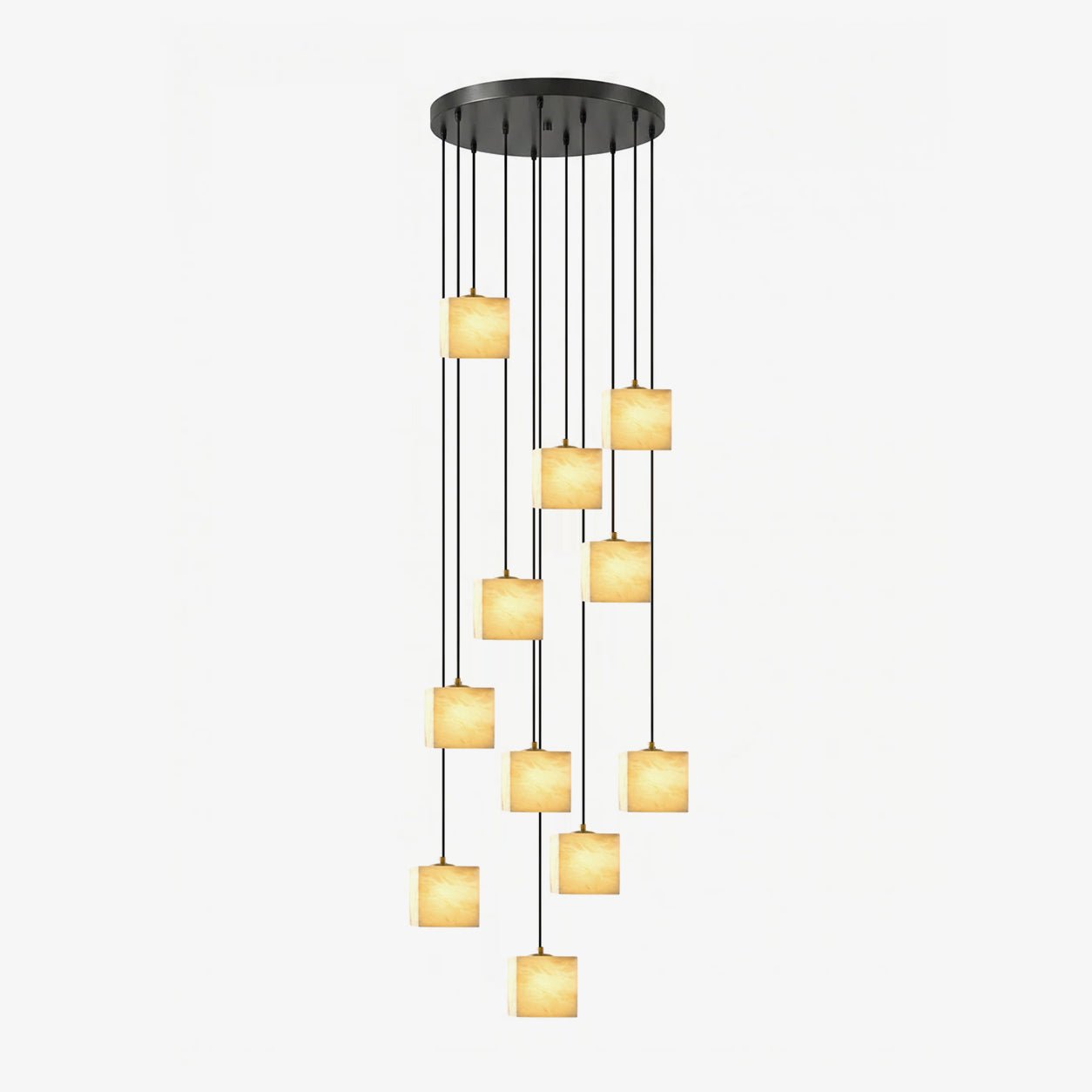 Square Alabaster Staircase Chandelier - Elegant Design, Adjustable Hei