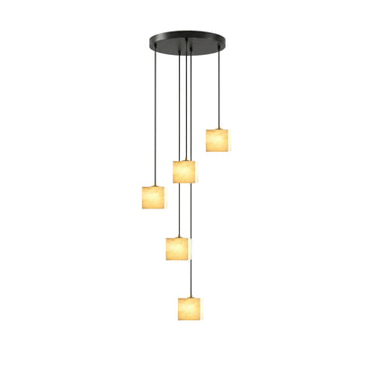Square Alabaster Staircase Chandelier - Elegant Design, Adjustable Hei
