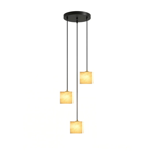 Square Alabaster Staircase Chandelier - Elegant Design, Adjustable Hei