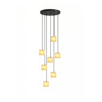 Square Alabaster Staircase Chandelier - Elegant Design, Adjustable Hei