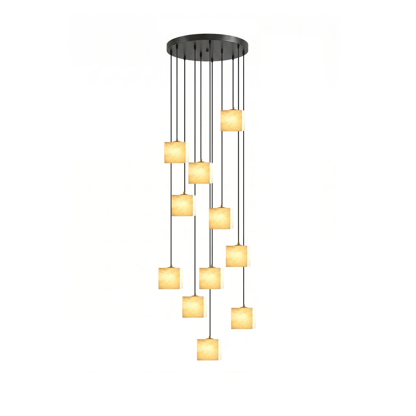 Square Alabaster Staircase Chandelier - Elegant Design, Adjustable Hei