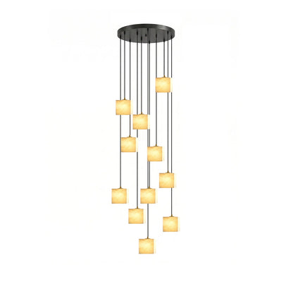 Square Alabaster Staircase Chandelier - Elegant Design, Adjustable Hei