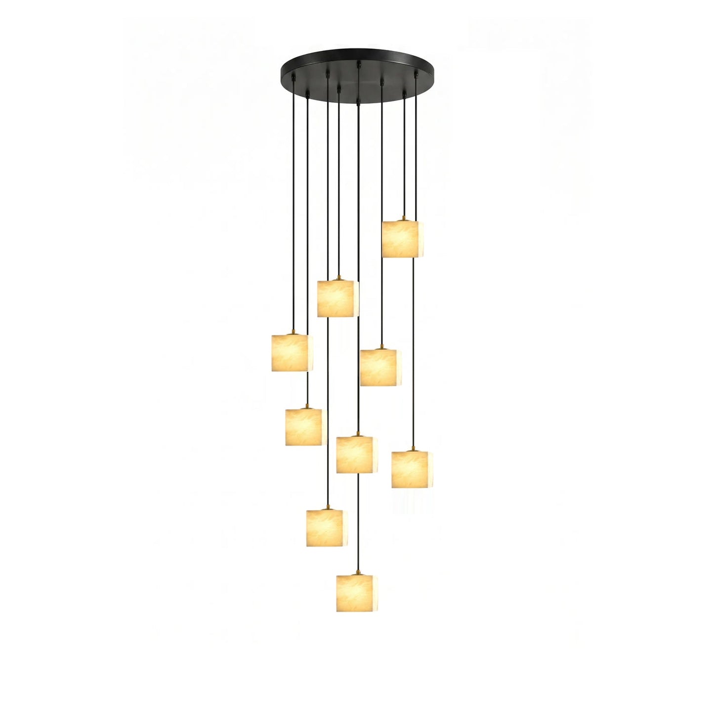 Square Alabaster Staircase Chandelier - Elegant Design, Adjustable Hei
