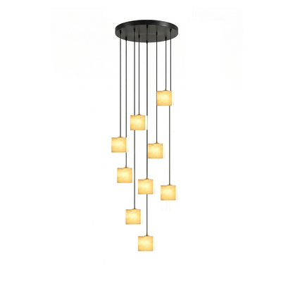 Square Alabaster Staircase Chandelier - Elegant Design, Adjustable Hei