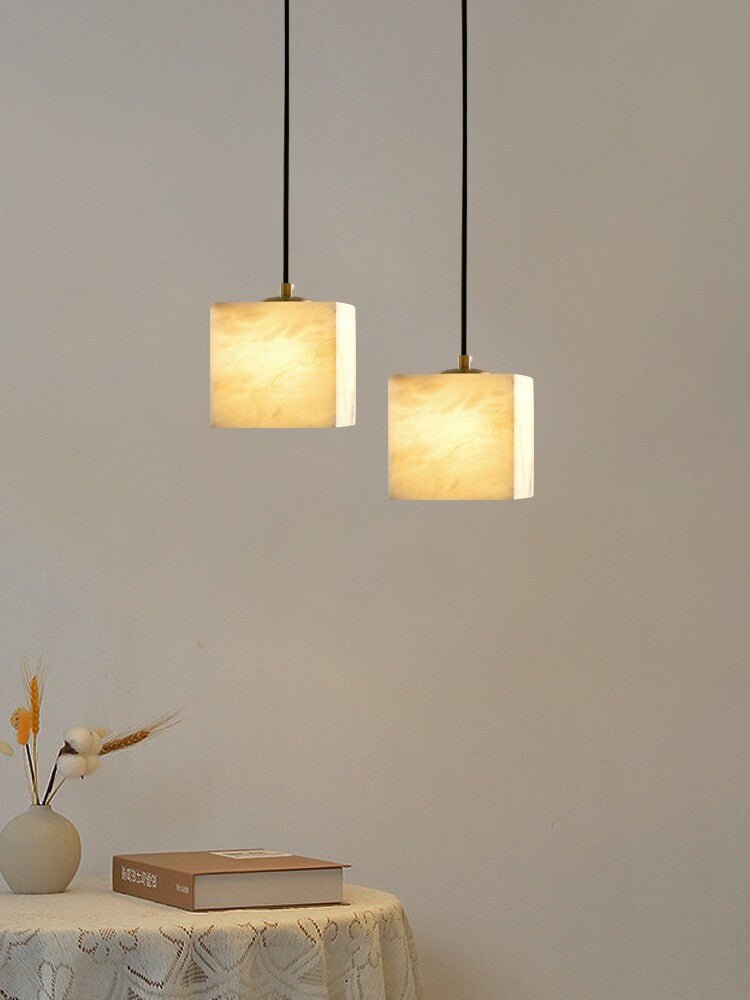 Square Alabaster Staircase Chandelier - Elegant Design, Adjustable Hei