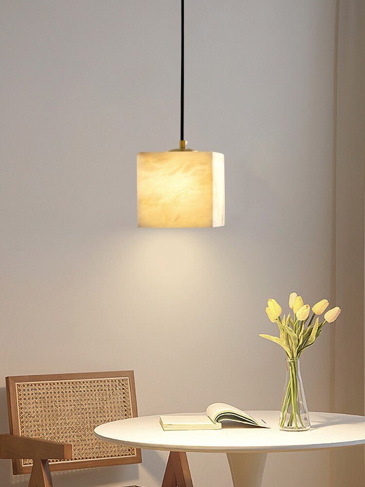 Square Alabaster Staircase Chandelier - Elegant Design, Adjustable Hei