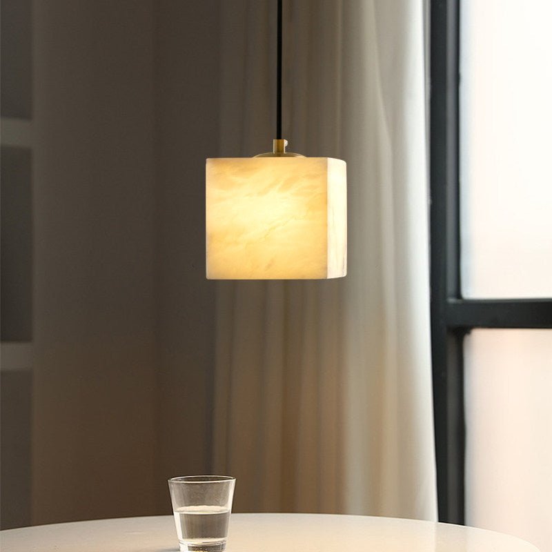 Square Alabaster Staircase Chandelier - Elegant Design, Adjustable Hei