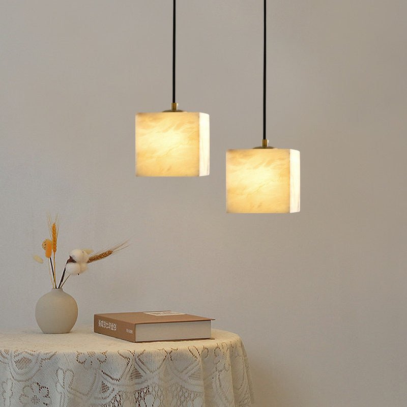 Square Alabaster Staircase Chandelier - Elegant Design, Adjustable Hei