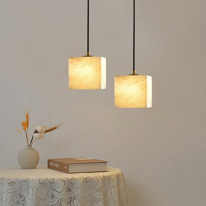 Square Alabaster Staircase Chandelier - Elegant Design, Adjustable Hei