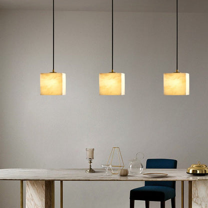 Square Alabaster Staircase Chandelier - Elegant Design, Adjustable Hei