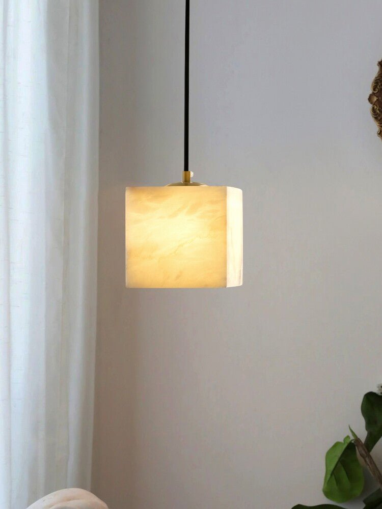 Square Alabaster Staircase Chandelier - Elegant Design, Adjustable Hei
