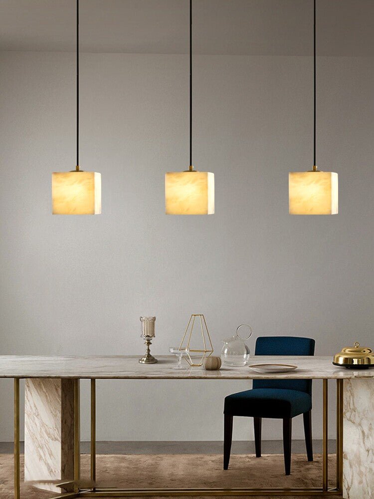 Square Alabaster Staircase Chandelier - Elegant Design, Adjustable Hei
