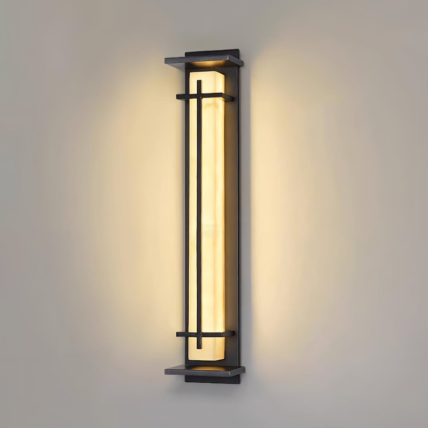 Square Outdoor Alabaster Wall Light - Weather-Resistant, Energy-Effici