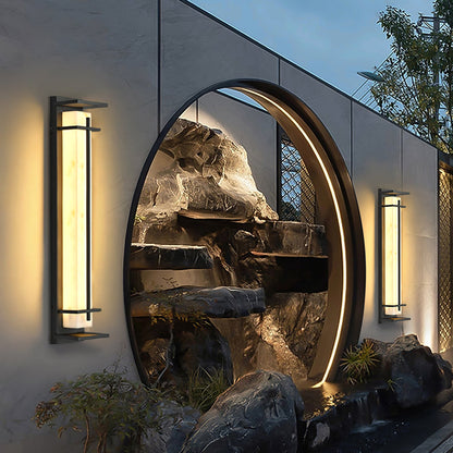 Square Outdoor Alabaster Wall Light - Weather-Resistant, Energy-Effici