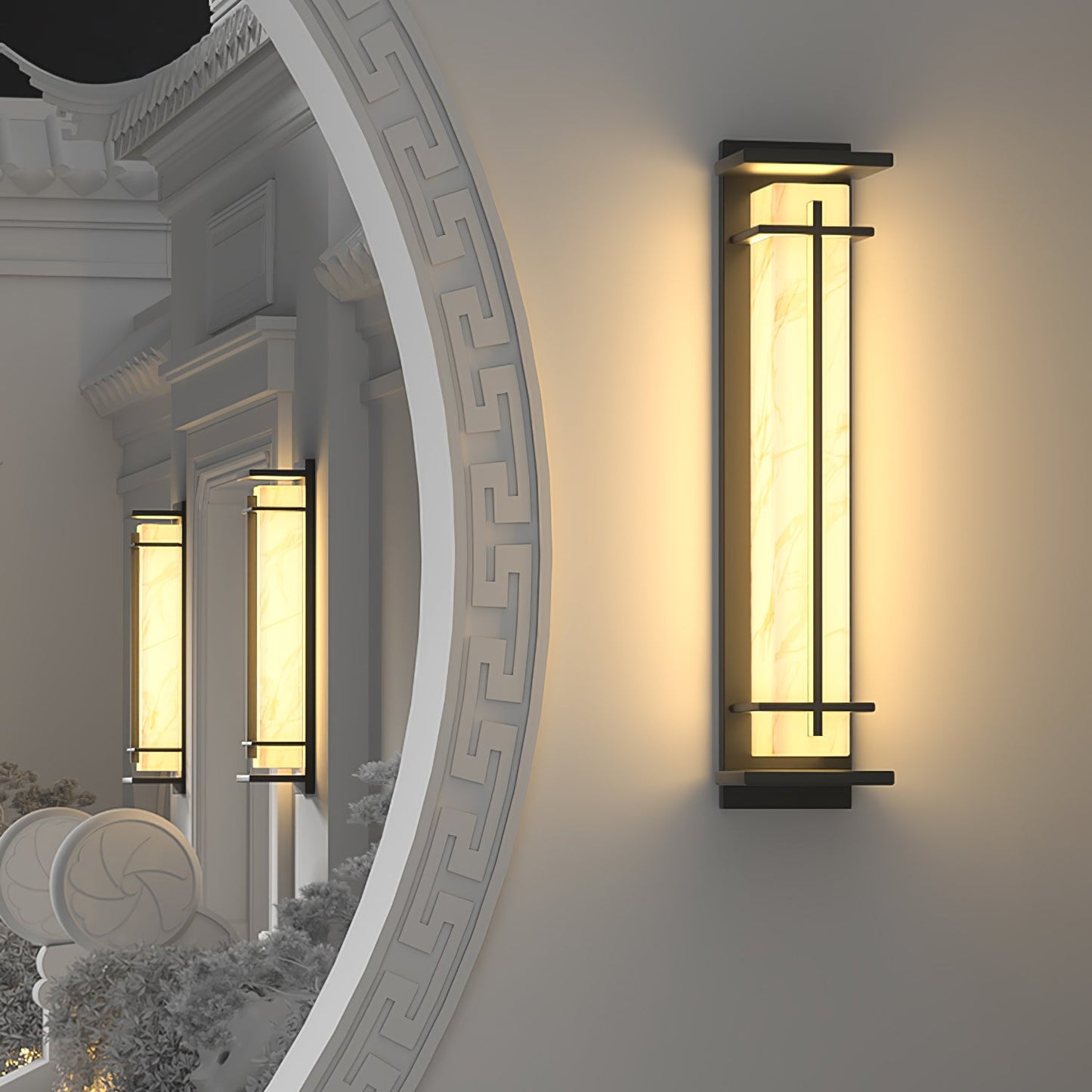 Square Outdoor Alabaster Wall Light - Weather-Resistant, Energy-Effici