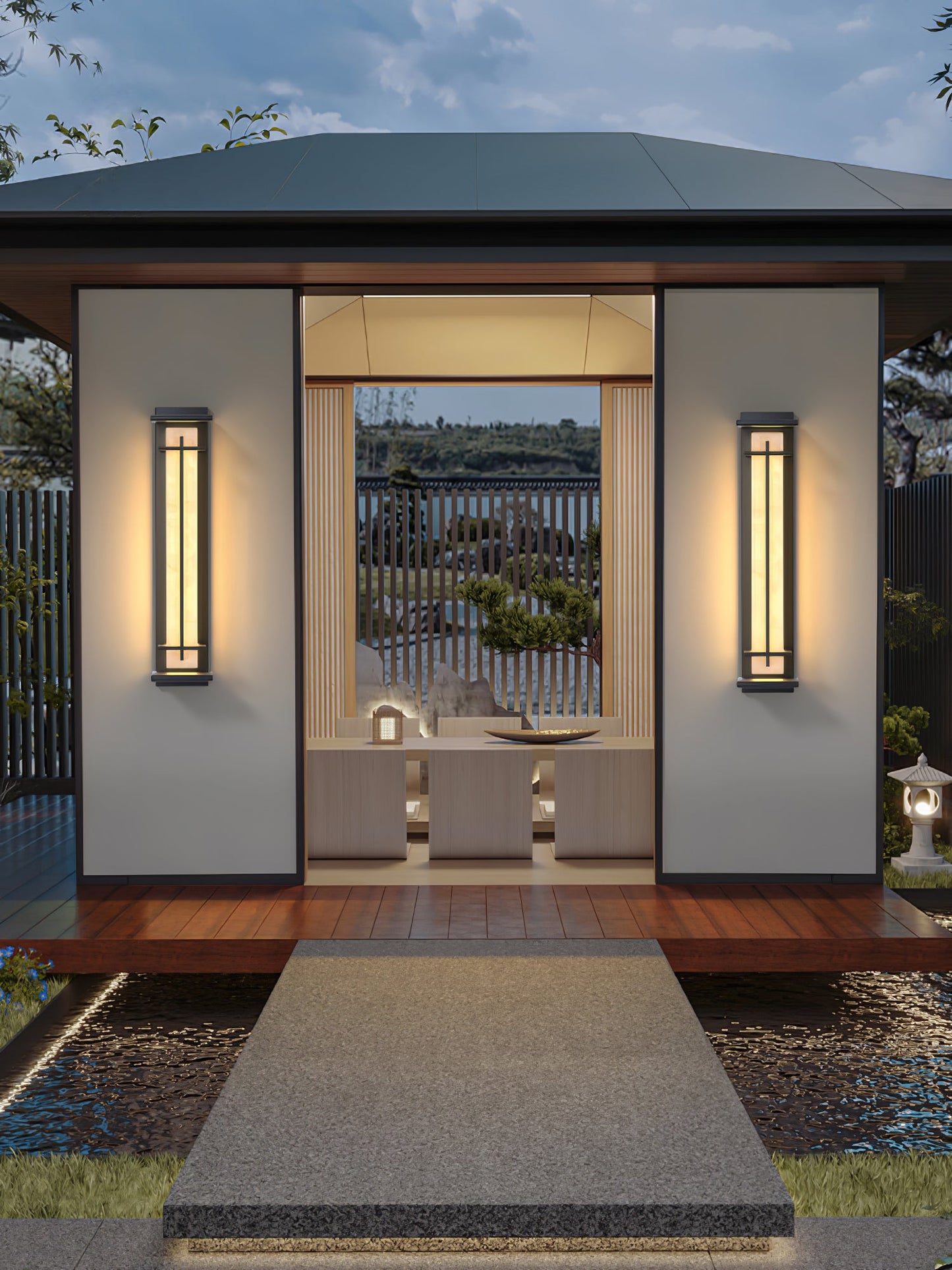 Square Outdoor Alabaster Wall Light - Weather-Resistant, Energy-Effici