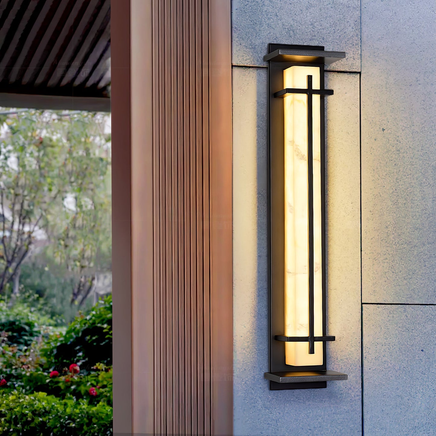 Square Outdoor Alabaster Wall Light - Weather-Resistant, Energy-Effici
