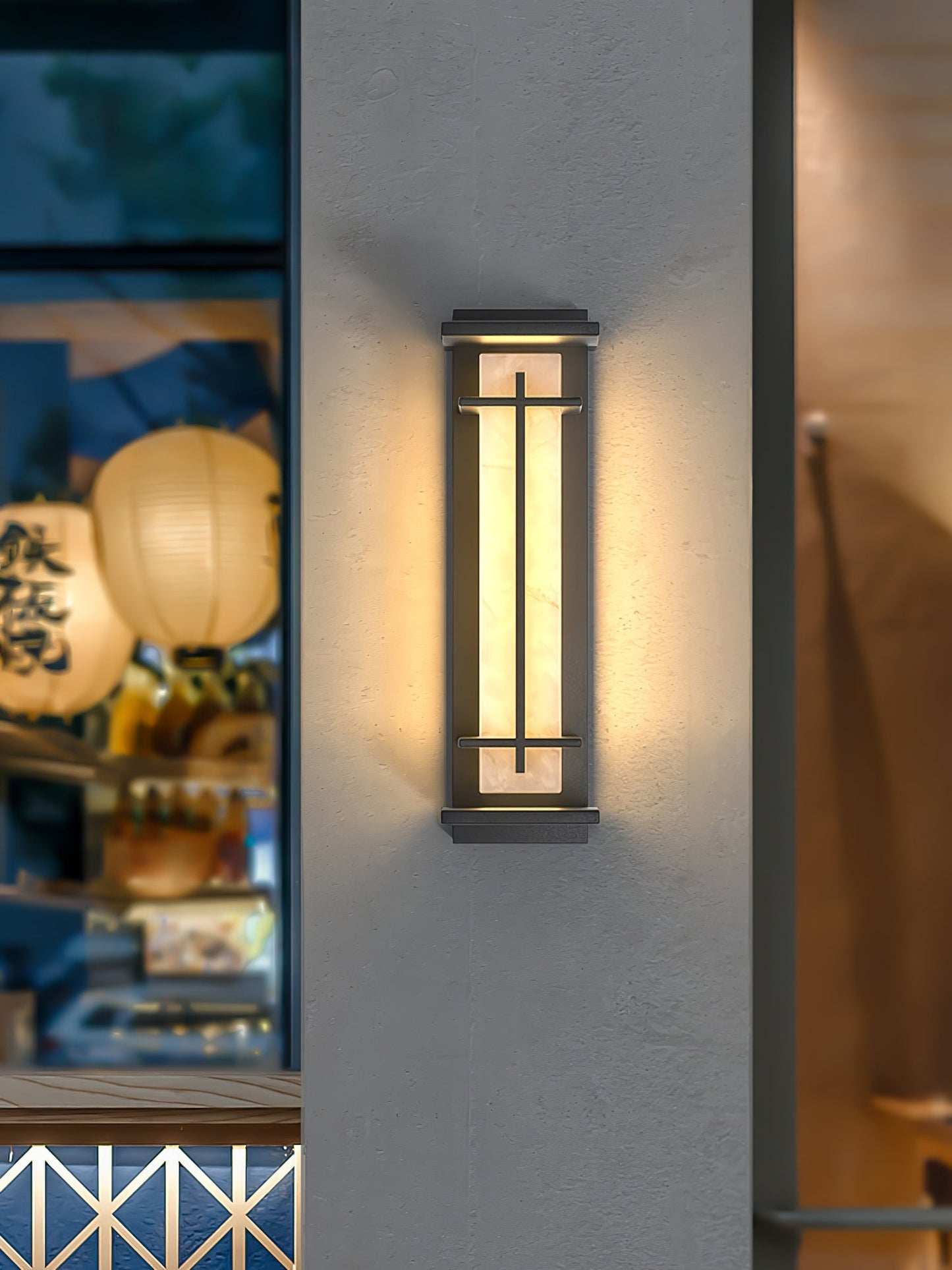 Square Outdoor Alabaster Wall Light - Weather-Resistant, Energy-Effici