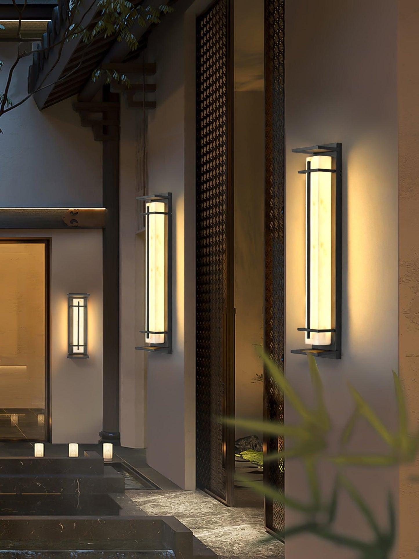 Square Outdoor Alabaster Wall Light - Weather-Resistant, Energy-Effici