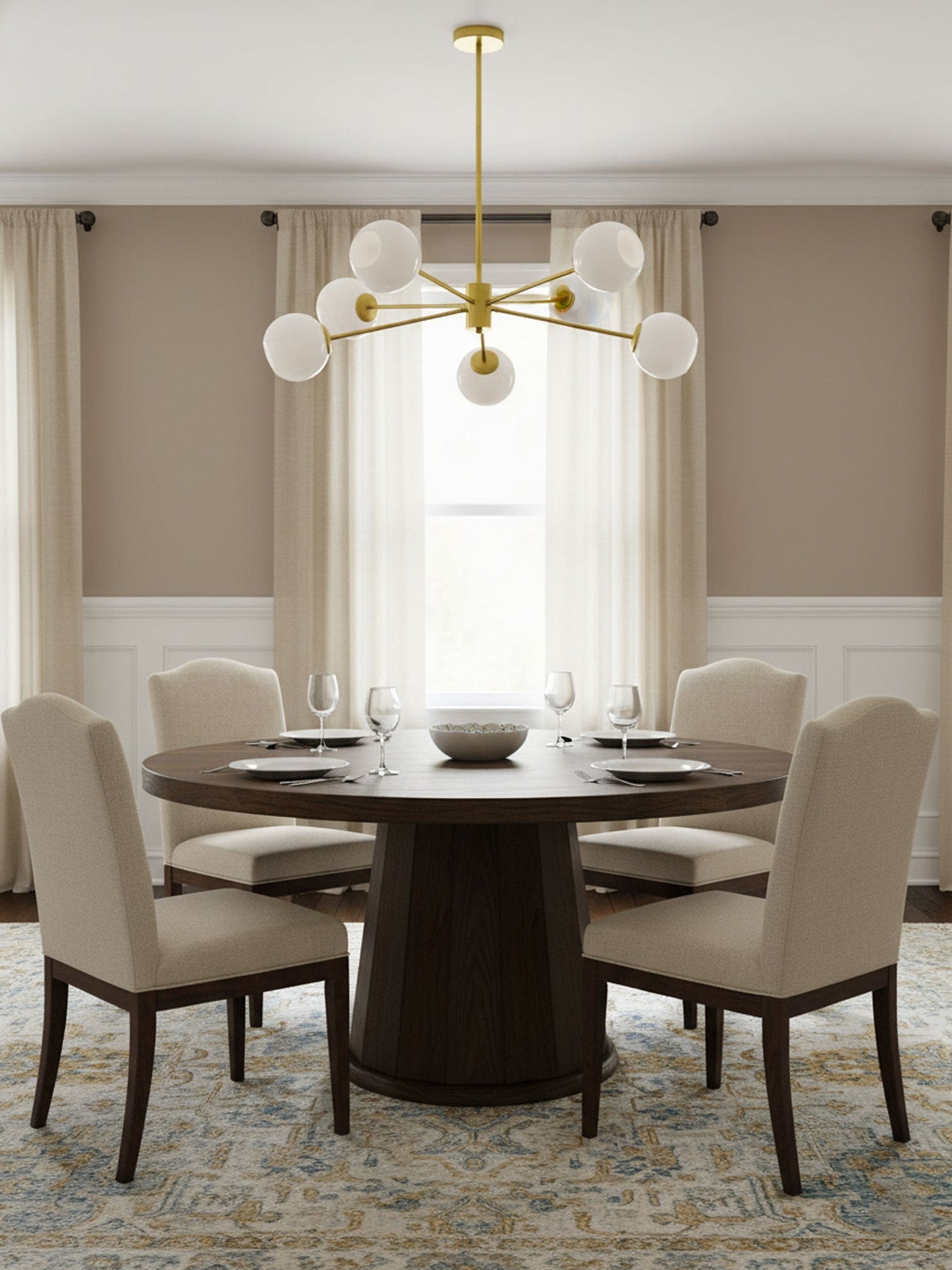 Staggered Glass 6-Light Chandelier with Adjustable Height & Modern Des