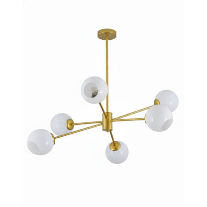 Staggered Glass 6-Light Chandelier with Adjustable Height & Modern Des
