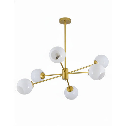 Staggered Glass 6-Light Chandelier with Adjustable Height & Modern Des