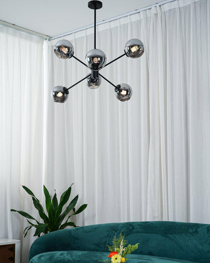 Staggered Glass 6-Light Chandelier with Adjustable Height & Modern Des