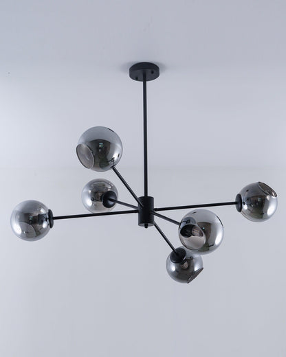 Staggered Glass 6-Light Chandelier with Adjustable Height & Modern Des