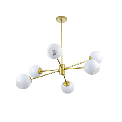 Staggered Glass 6-Light Chandelier with Adjustable Height & Modern Des