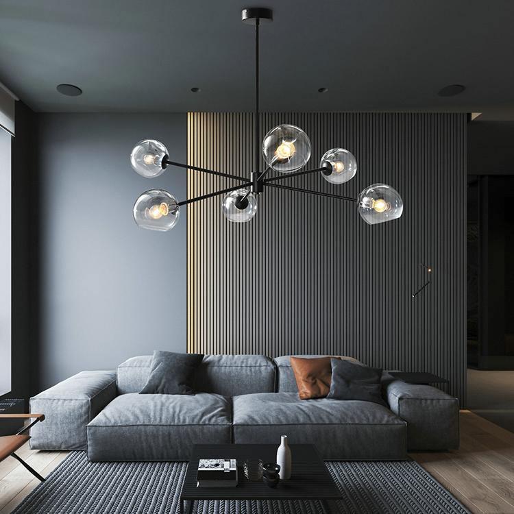 Staggered Glass 6-Light Chandelier with Adjustable Height & Modern Des
