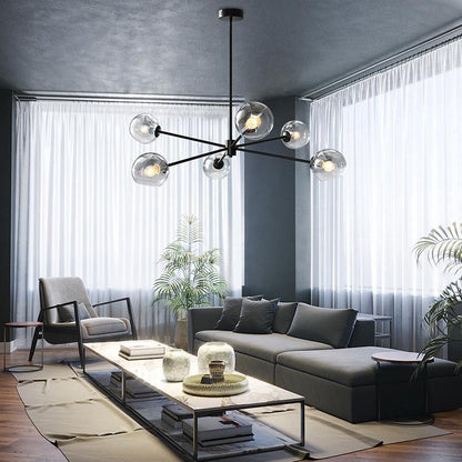 Staggered Glass 6-Light Chandelier with Adjustable Height & Modern Des