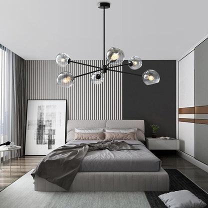 Staggered Glass 6-Light Chandelier with Adjustable Height & Modern Des