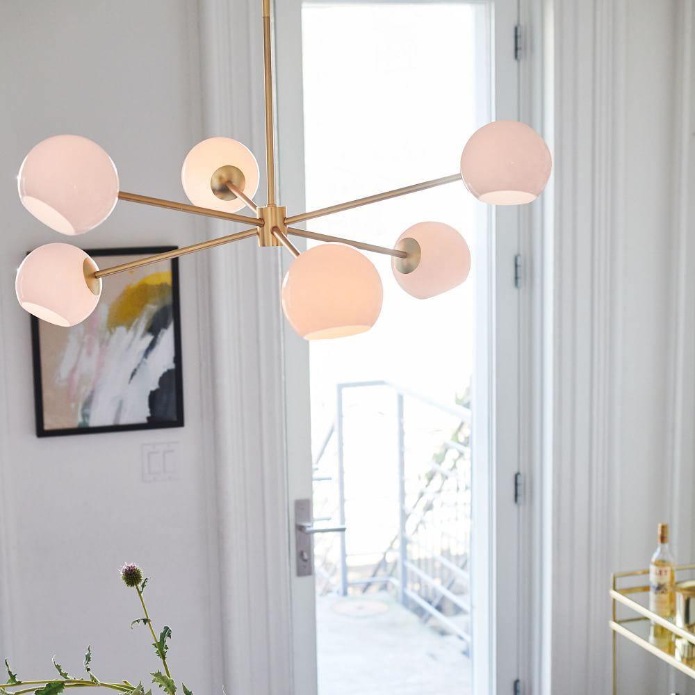 Staggered Glass 6-Light Chandelier with Adjustable Height & Modern Des