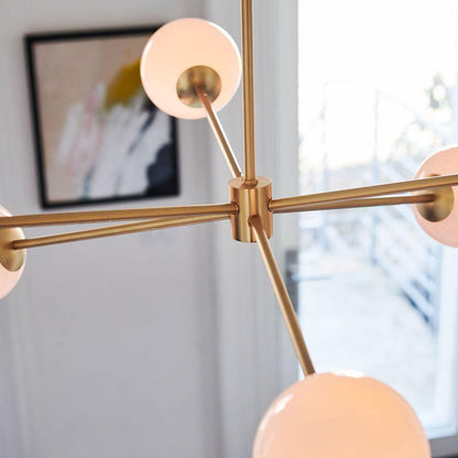 Staggered Glass 6-Light Chandelier with Adjustable Height & Modern Des
