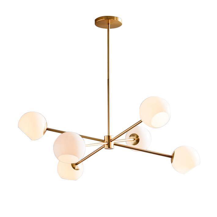 Staggered Glass 6-Light Chandelier with Adjustable Height & Modern Des