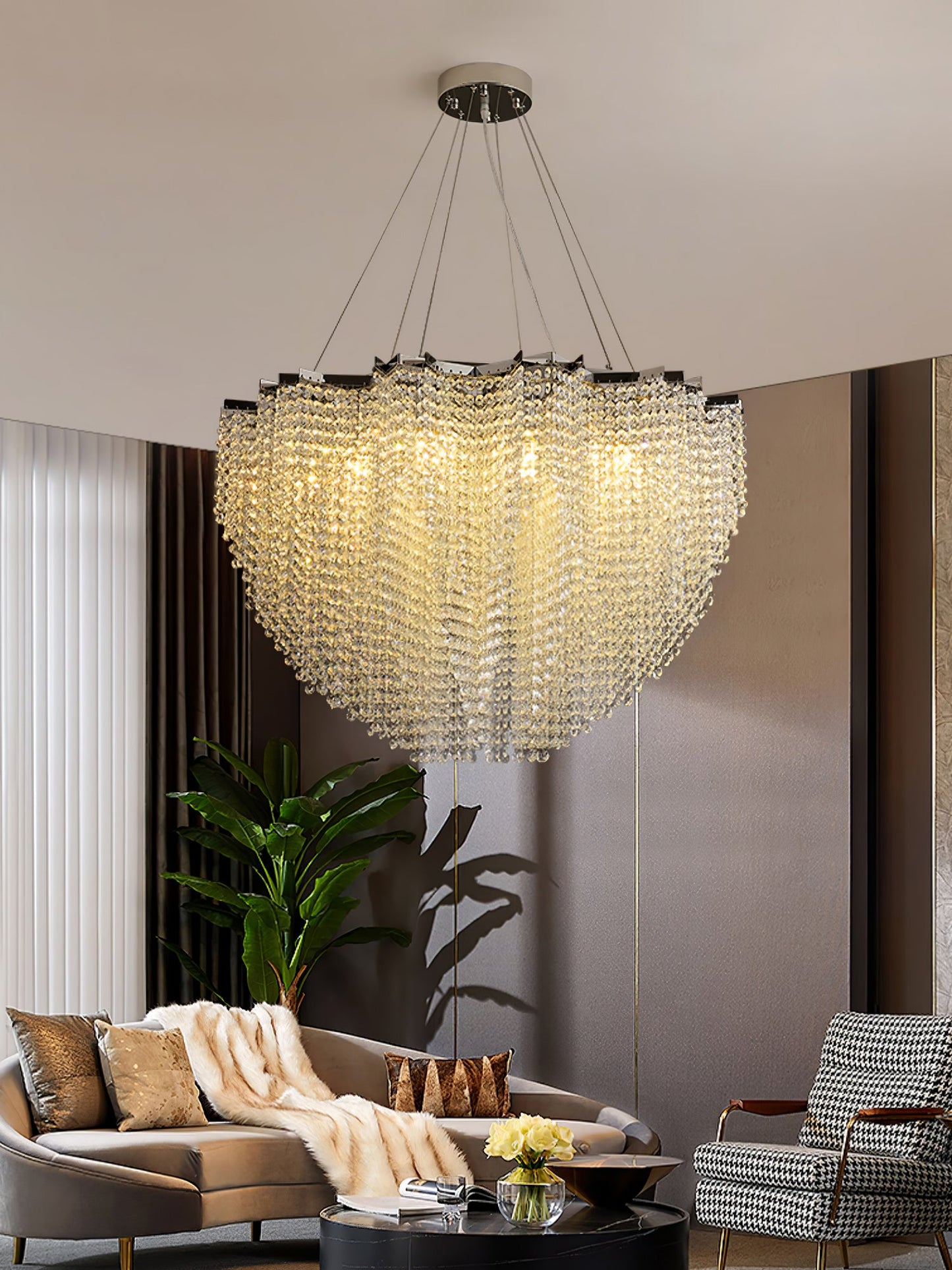 Elegant Crystal Chandelier - Dazzling Light Fixture with Adjustable He