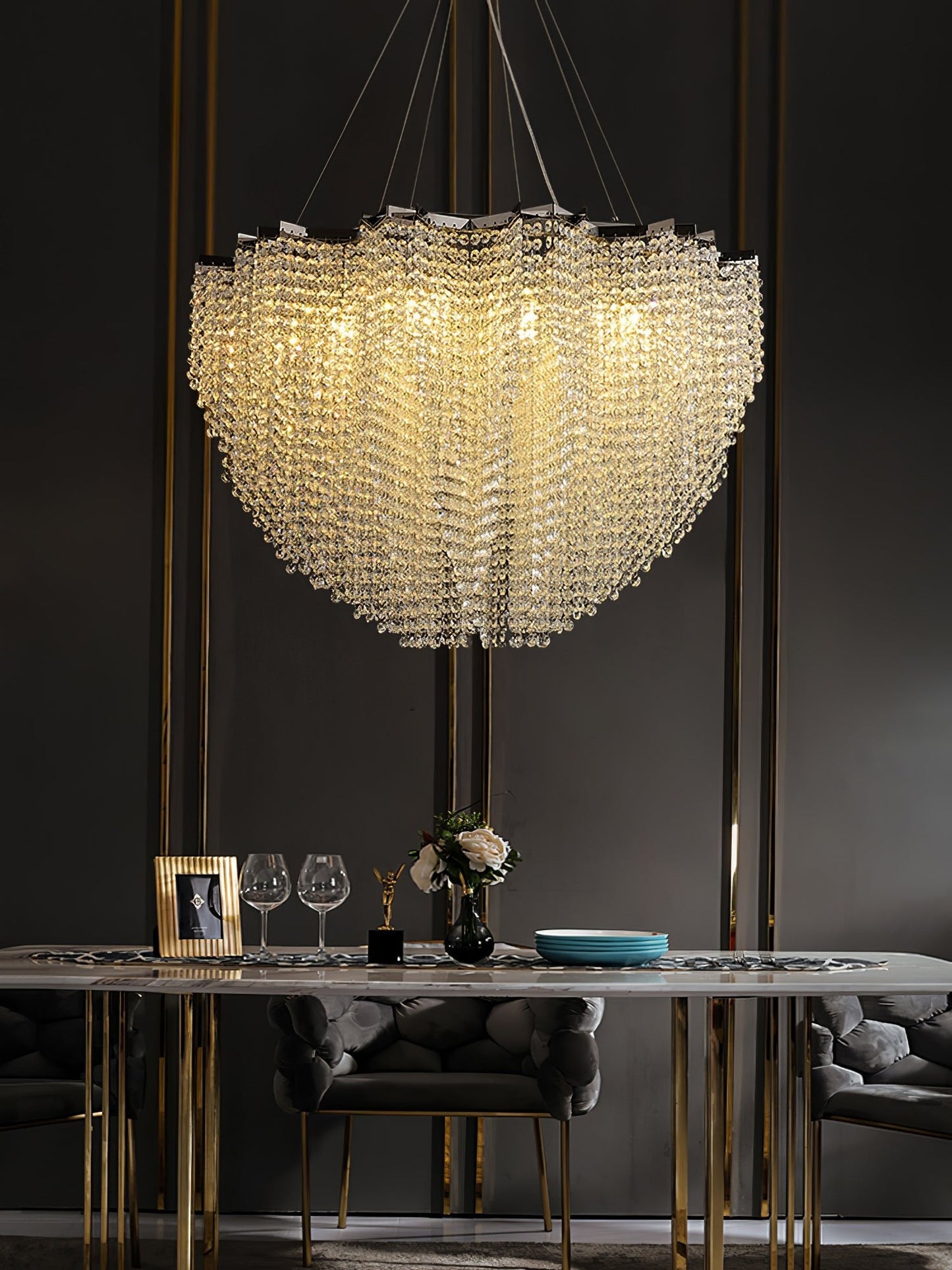 Elegant Crystal Chandelier - Dazzling Light Fixture with Adjustable He