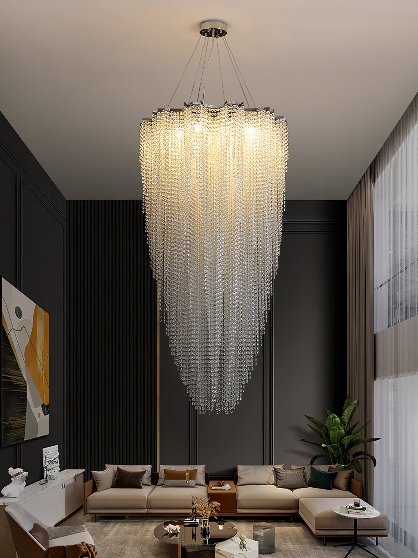 Elegant Crystal Chandelier - Dazzling Light Fixture with Adjustable He