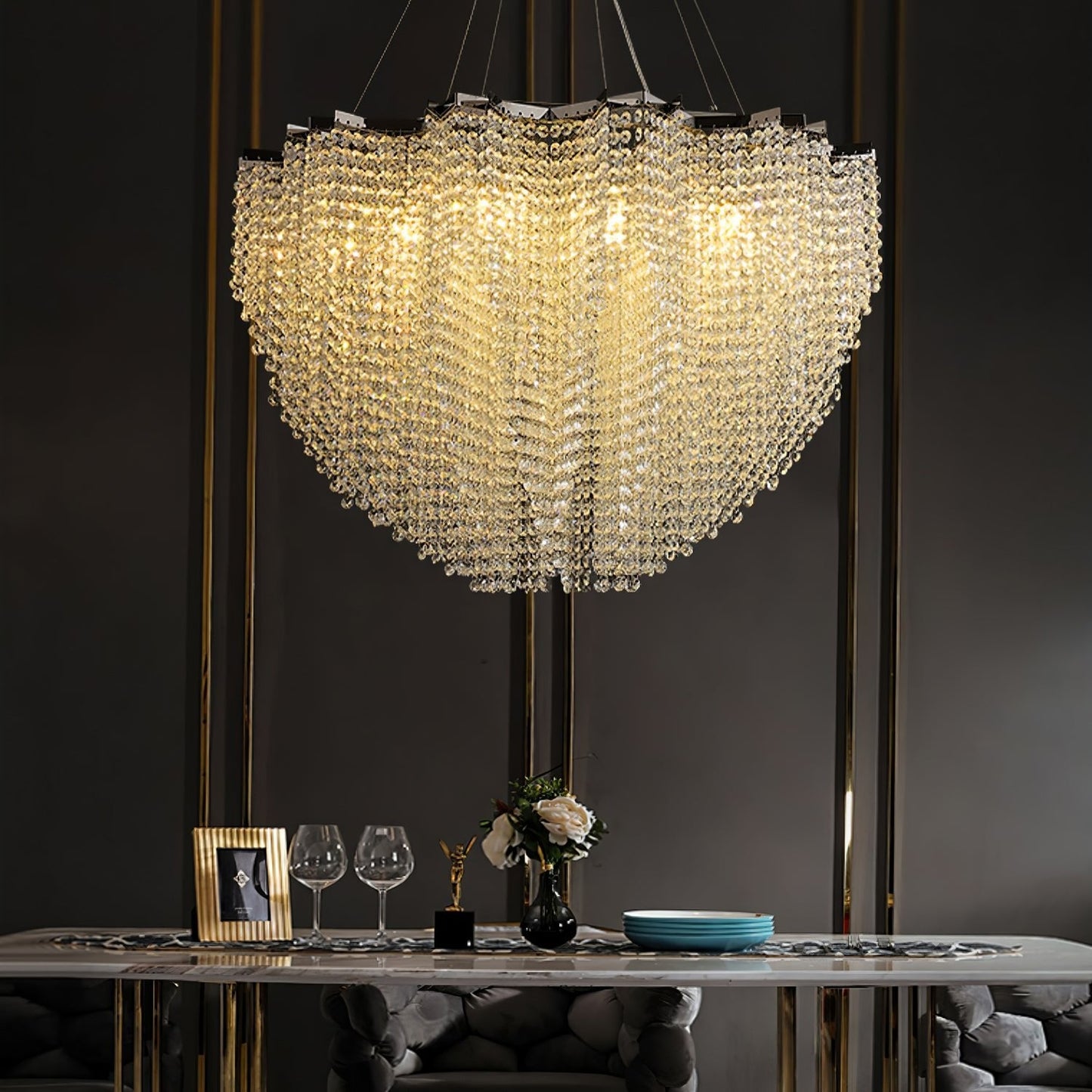 Elegant Crystal Chandelier - Dazzling Light Fixture with Adjustable He