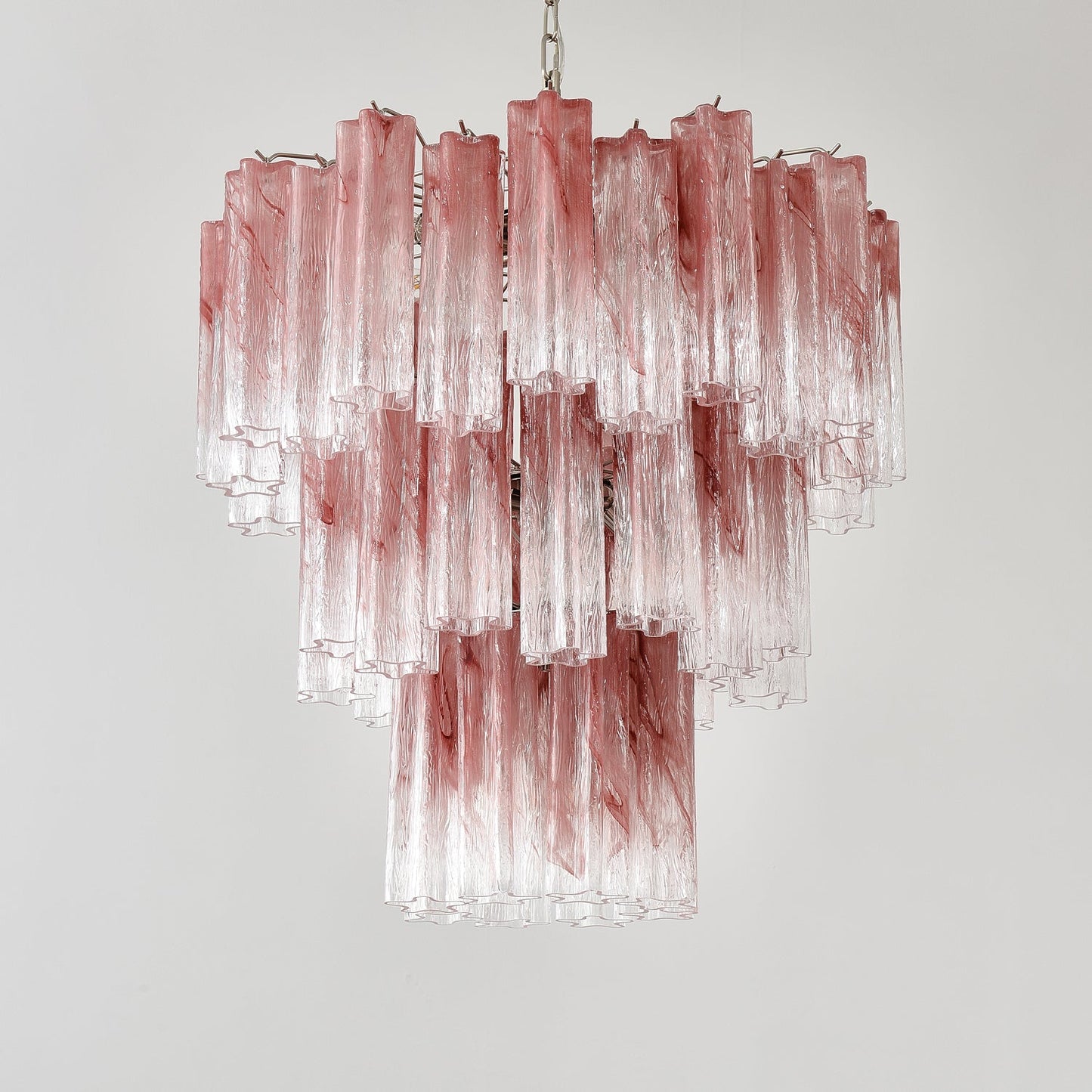 Elegant Pink Glass Tubes Chandelier with Adjustable Height & LED Compa