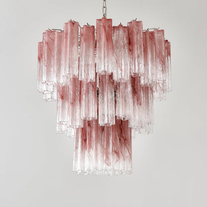 Elegant Pink Glass Tubes Chandelier with Adjustable Height & LED Compa