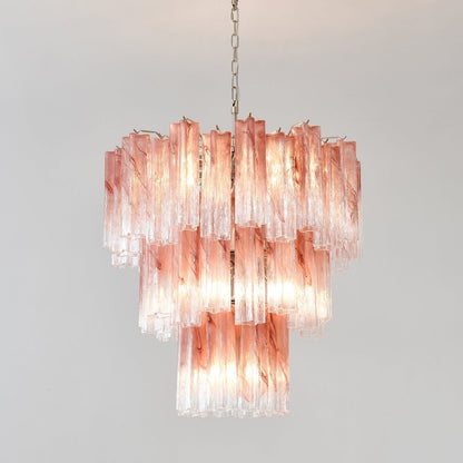 Elegant Pink Glass Tubes Chandelier with Adjustable Height & LED Compa
