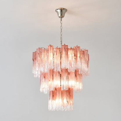 Elegant Pink Glass Tubes Chandelier with Adjustable Height & LED Compa