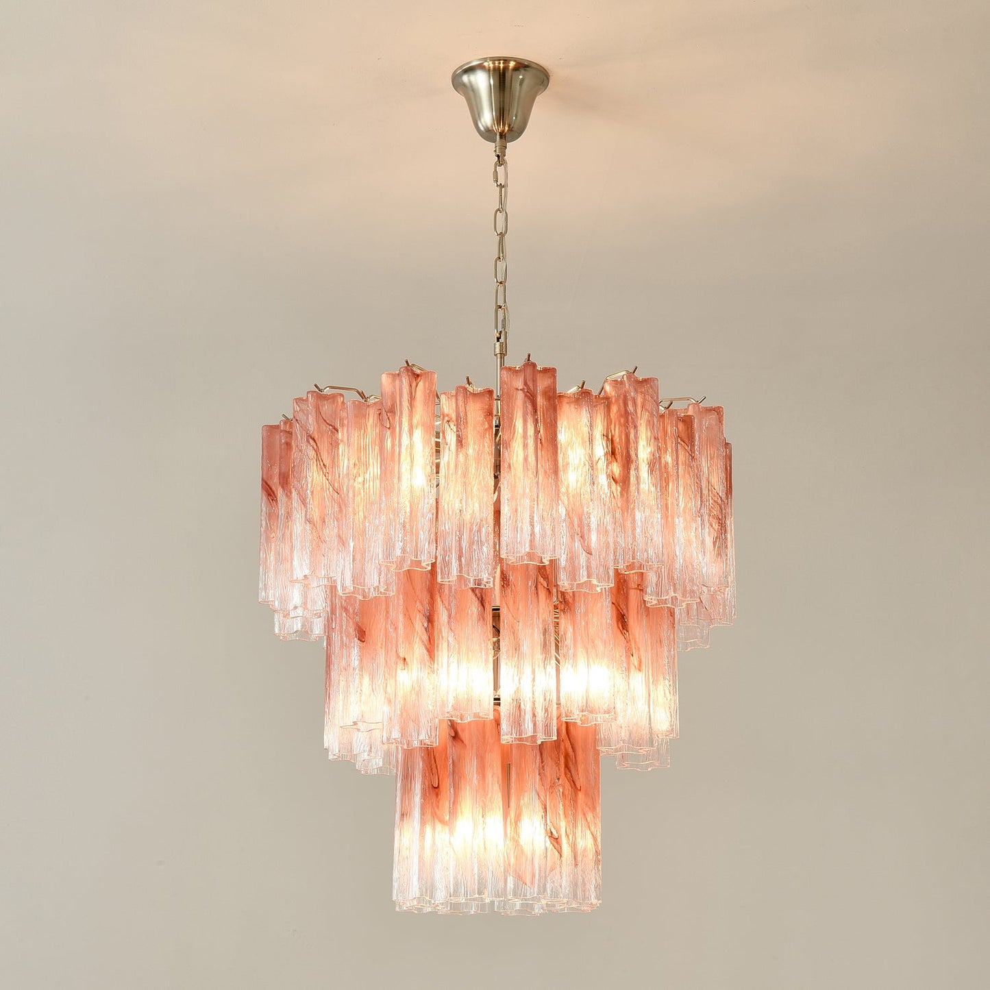Elegant Pink Glass Tubes Chandelier with Adjustable Height & LED Compa