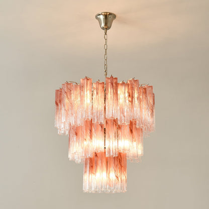 Elegant Pink Glass Tubes Chandelier with Adjustable Height & LED Compa