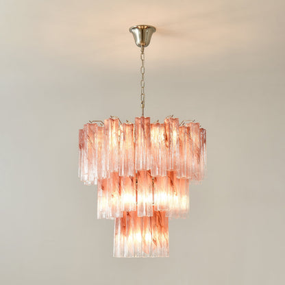 Elegant Pink Glass Tubes Chandelier with Adjustable Height & LED Compa