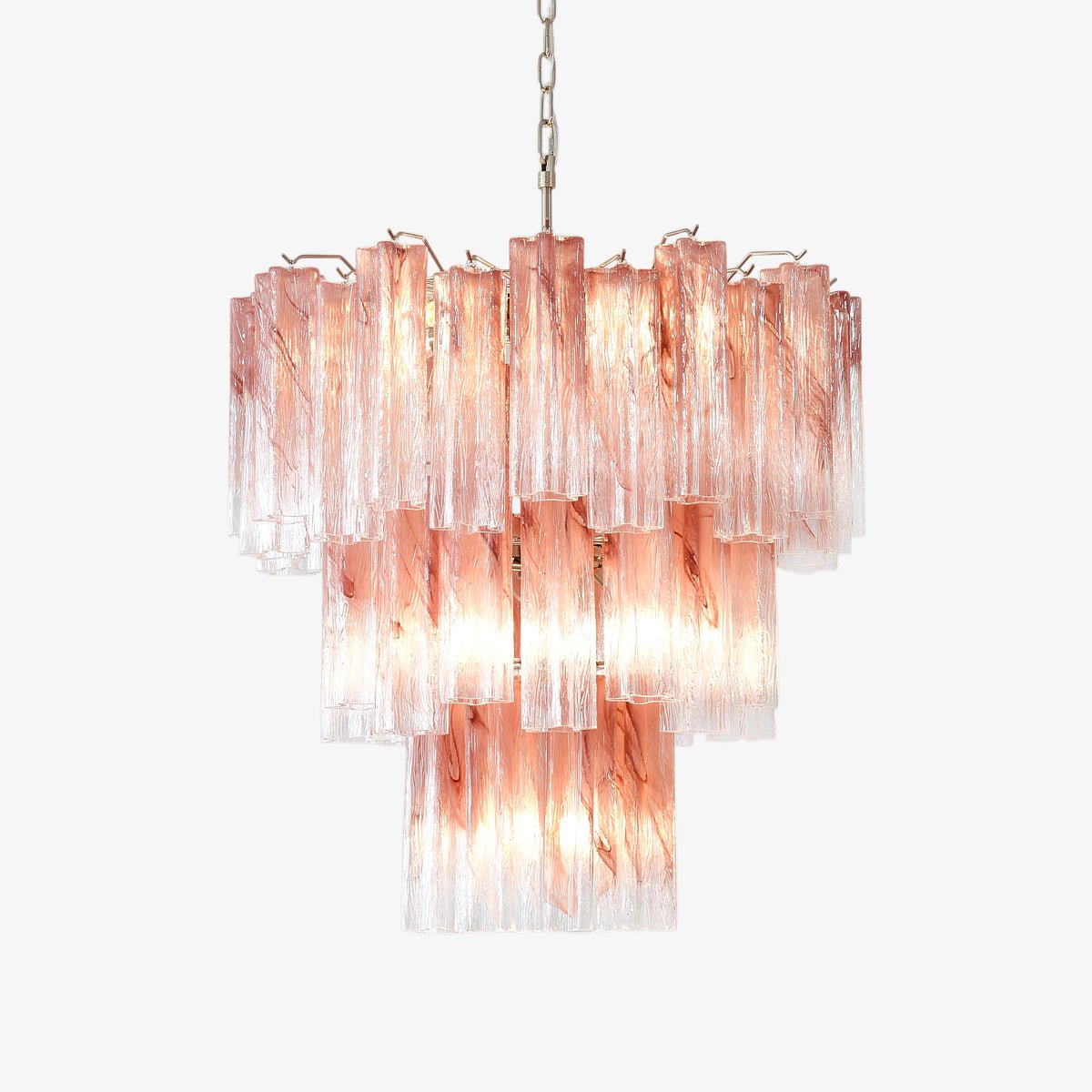 Elegant Pink Glass Tubes Chandelier with Adjustable Height & LED Compa