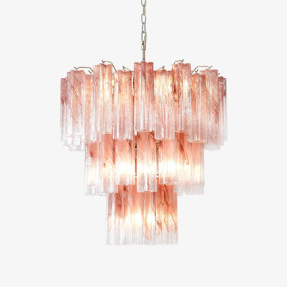 Elegant Pink Glass Tubes Chandelier with Adjustable Height & LED Compa